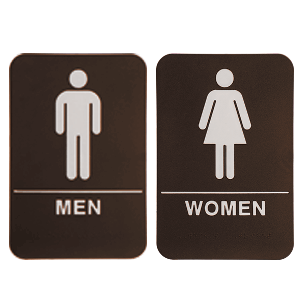Brown 9" x 6" ADA Braille Men's & Women's Restroom Sign Set