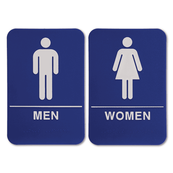Blue 9" x 6" ADA Braille Men's & Women's Restroom Sign Set