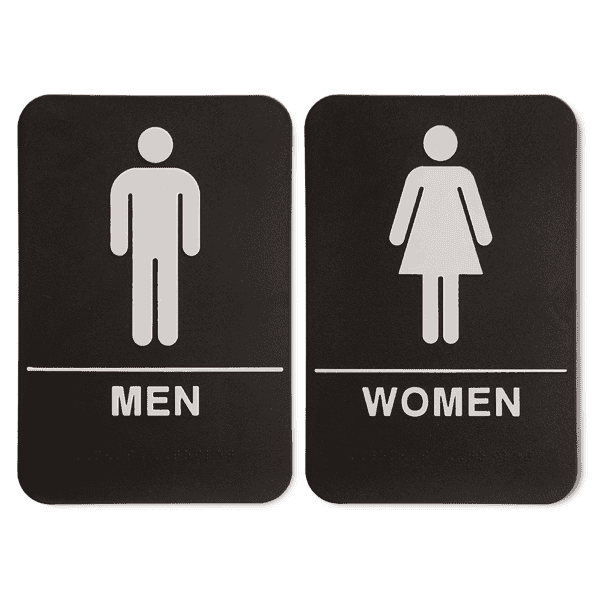 Black 9" x 6" ADA Braille Men's & Women's Restroom Sign Set