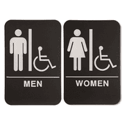 Black 9" x 6" ADA Braille Men's & Women's Handicap Restroom Sign Set