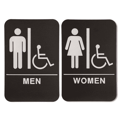 Black 9" x 6" ADA Braille Men's & Women's Handicap Restroom Sign Set