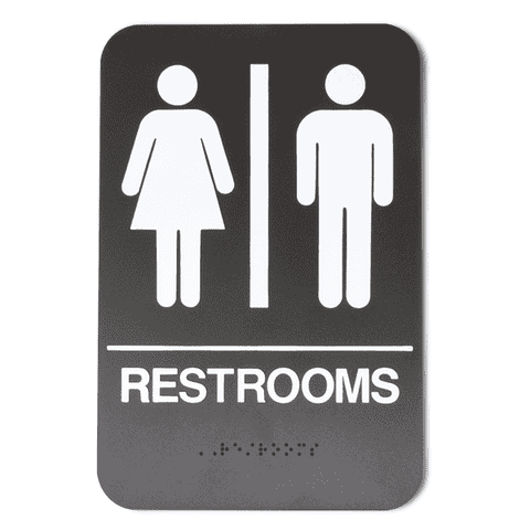 Brown 9" x 6" Unisex ADA Braille Restrooms Sign