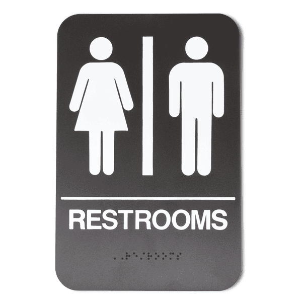 Brown 9" x 6" Unisex ADA Braille Restrooms Sign