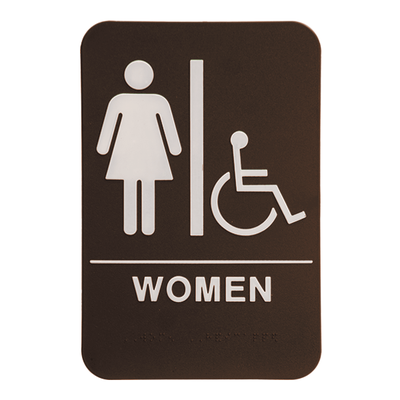 Brown Women's Handicap ADA Braille Restroom Sign | 9" x 6"