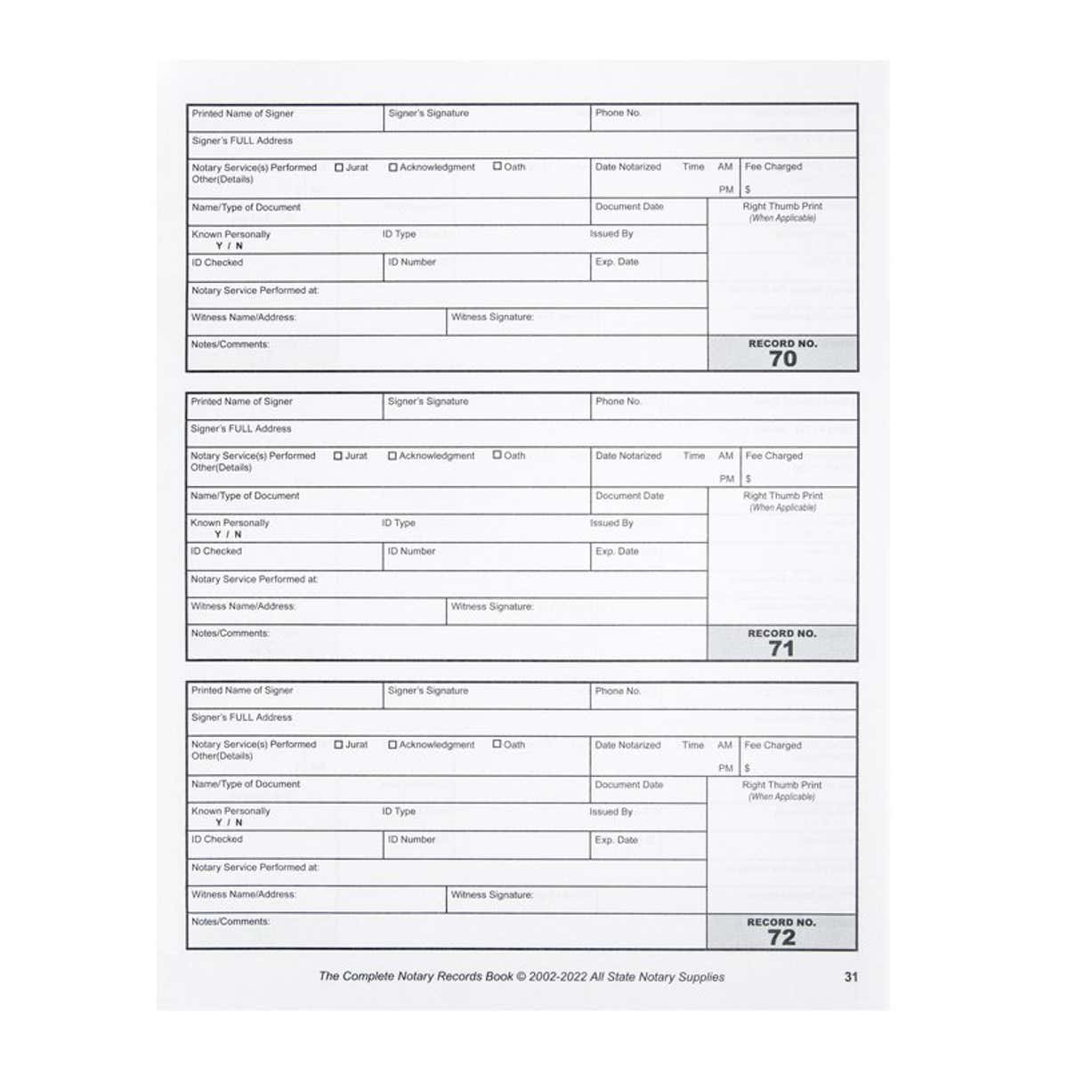 The Inside of the Complete Notary Records Book 