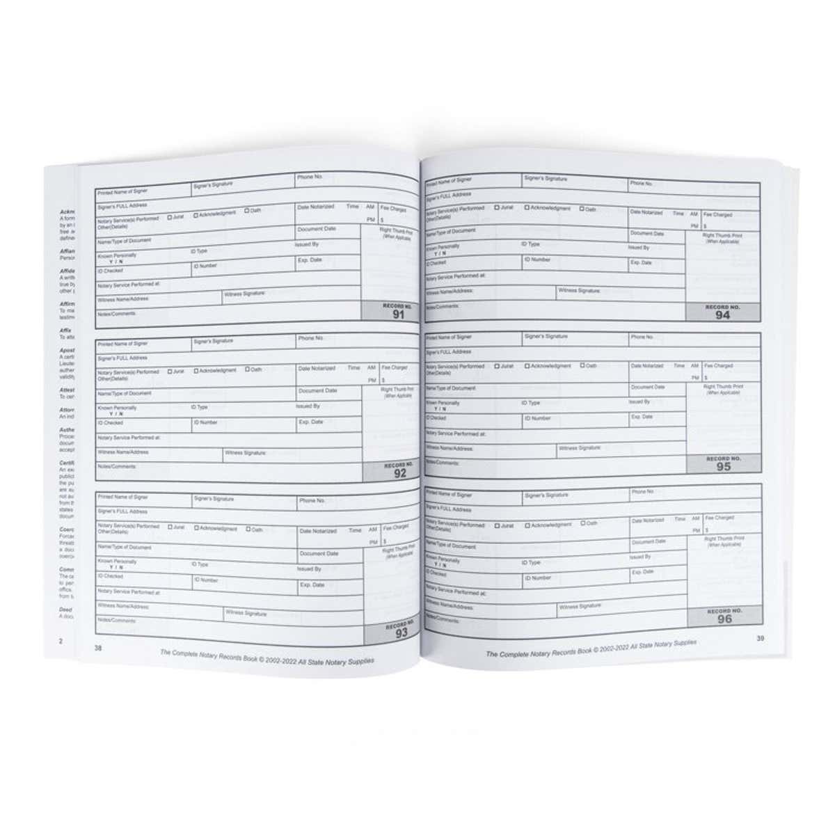 The Inside of the Complete Notary Records Book 