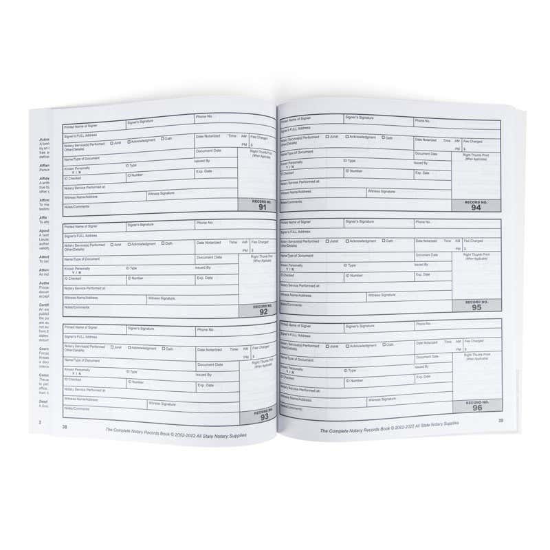 The Inside of the Complete Notary Records Book 