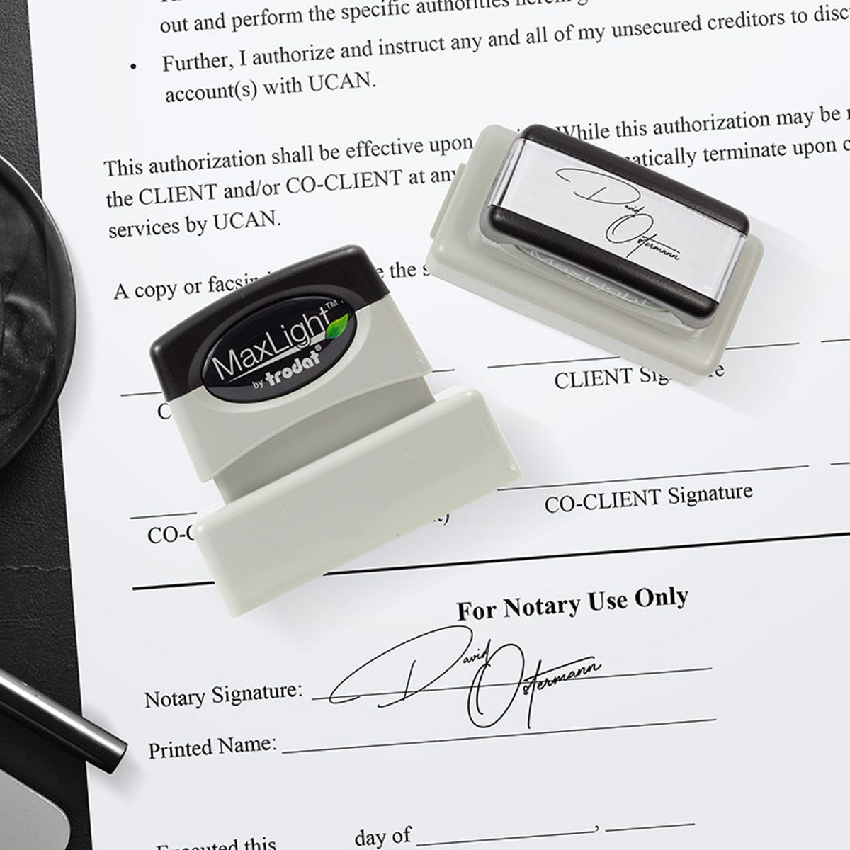 Example Impression on paper of Pre-Inked Signature Stamp Using the MaxLight MAX-115S by Trodat