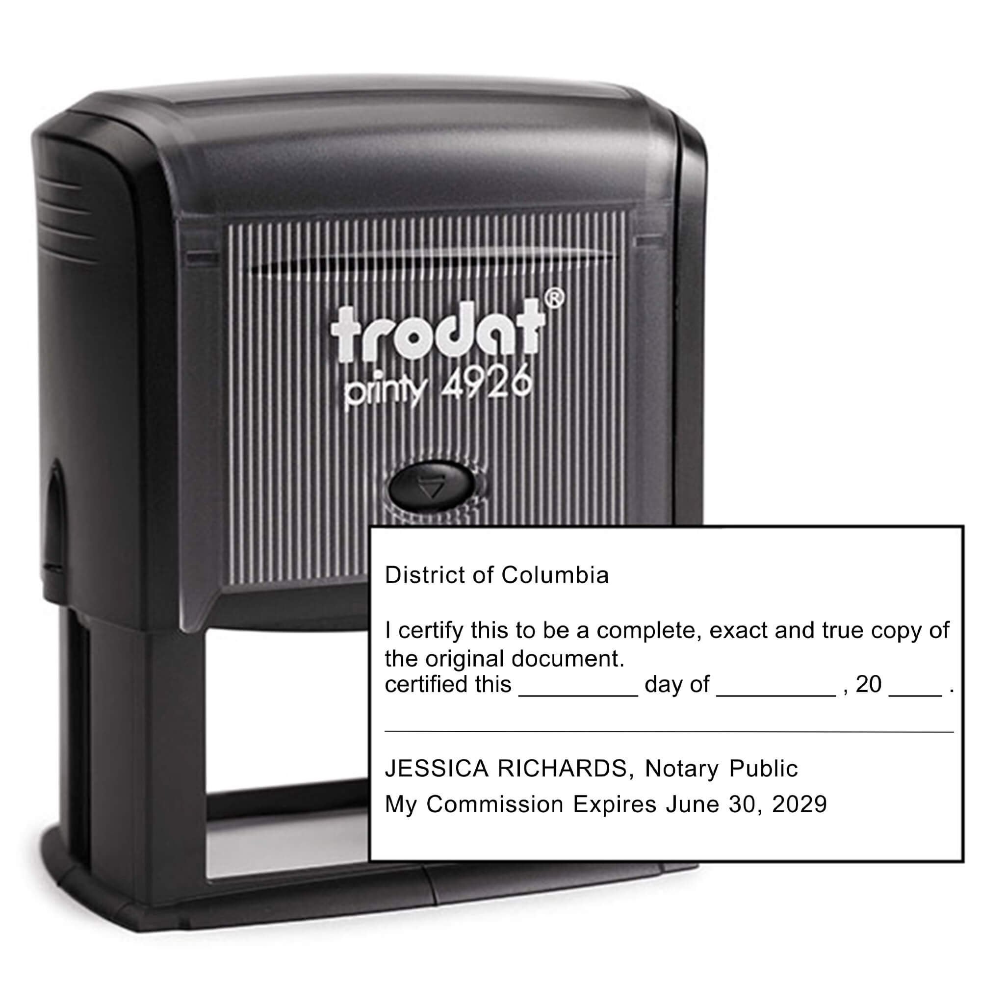 District of Columbia Certified True Copy Stamp for Notary Use