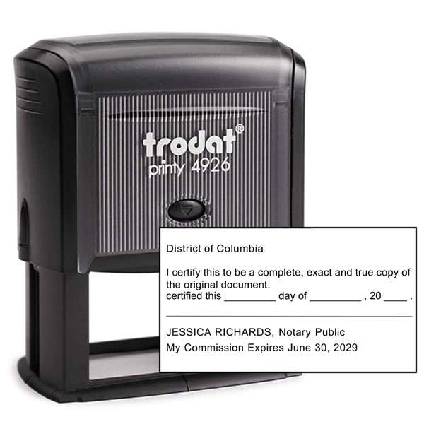 District of Columbia Certified True Copy Stamp for Notary Use