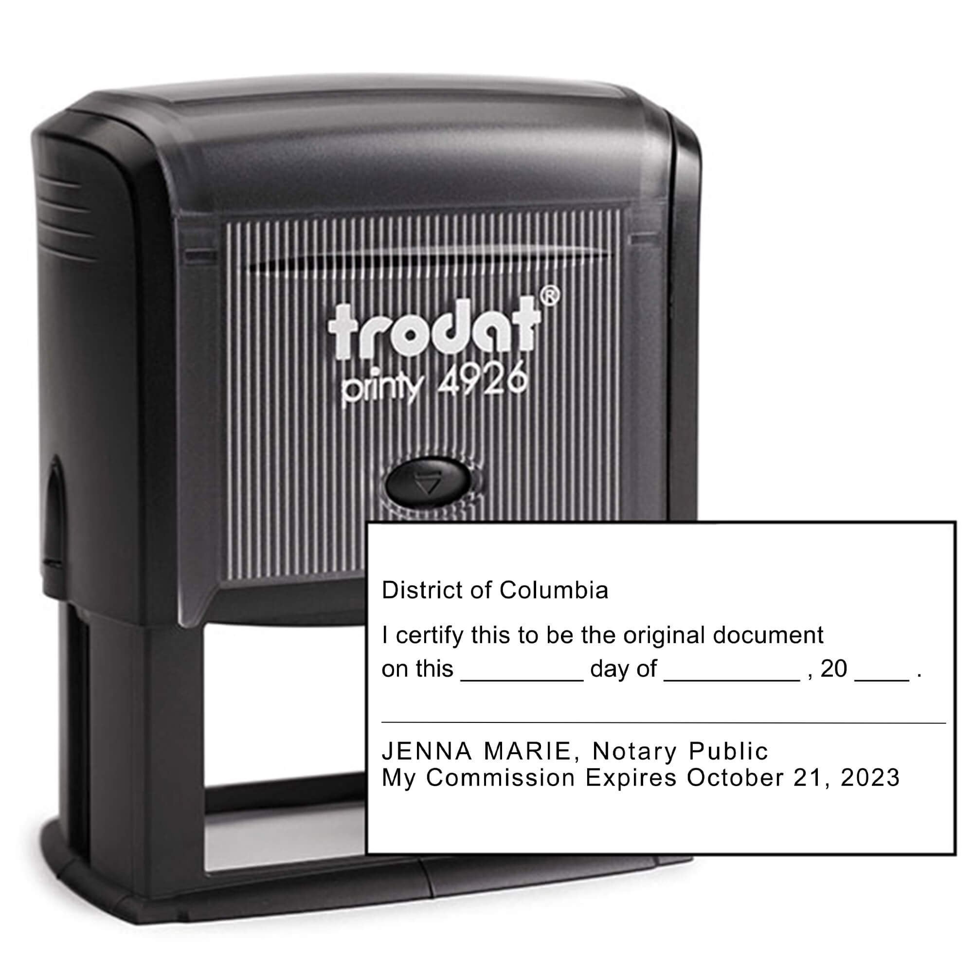 District of Columbia Original Document Notary Stamp