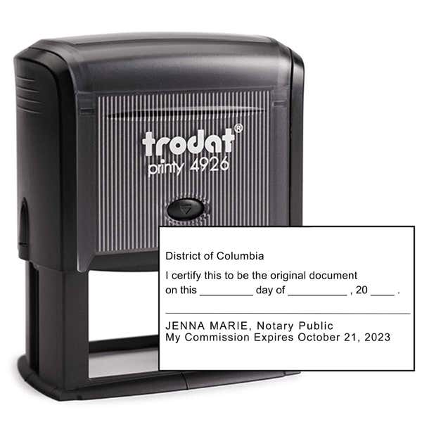 District of Columbia Original Document Notary Stamp