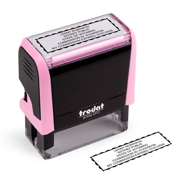 Pink Rectangle Self-Inking Notary Stamp and impression 