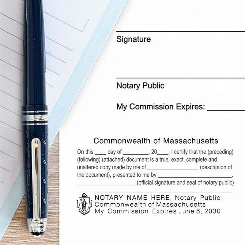 Example of Massachusetts CERTIFIED TRUE COPY Notary Stamp impression on paper
