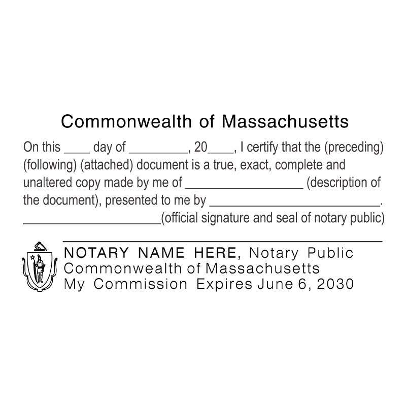 Impression only of Massachusetts CERTIFIED TRUE COPY Notary Stamp