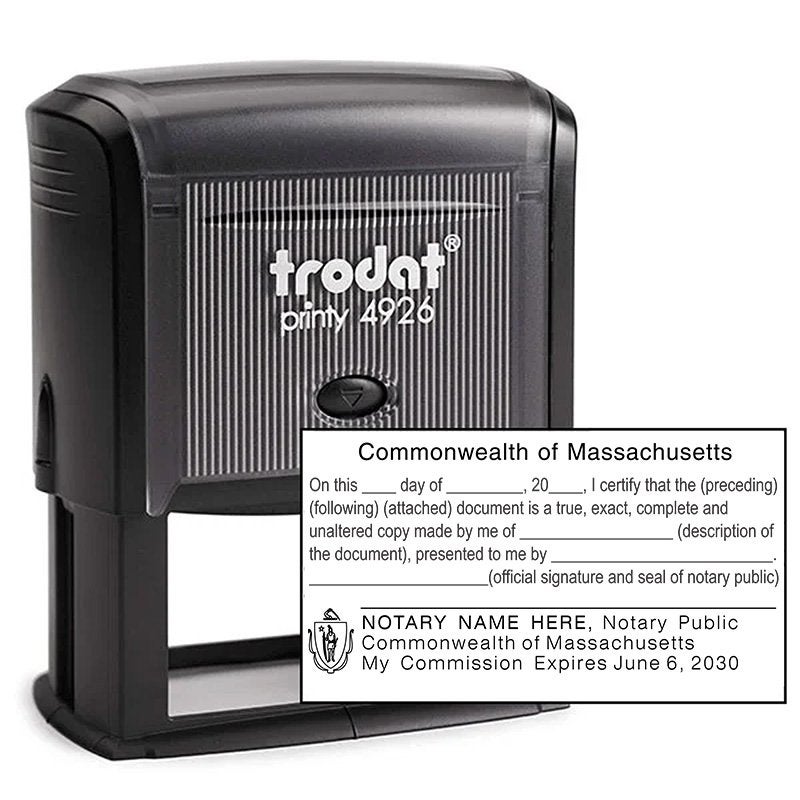 Impression overlay of Massachusetts CERTIFIED TRUE COPY Notary Stamp