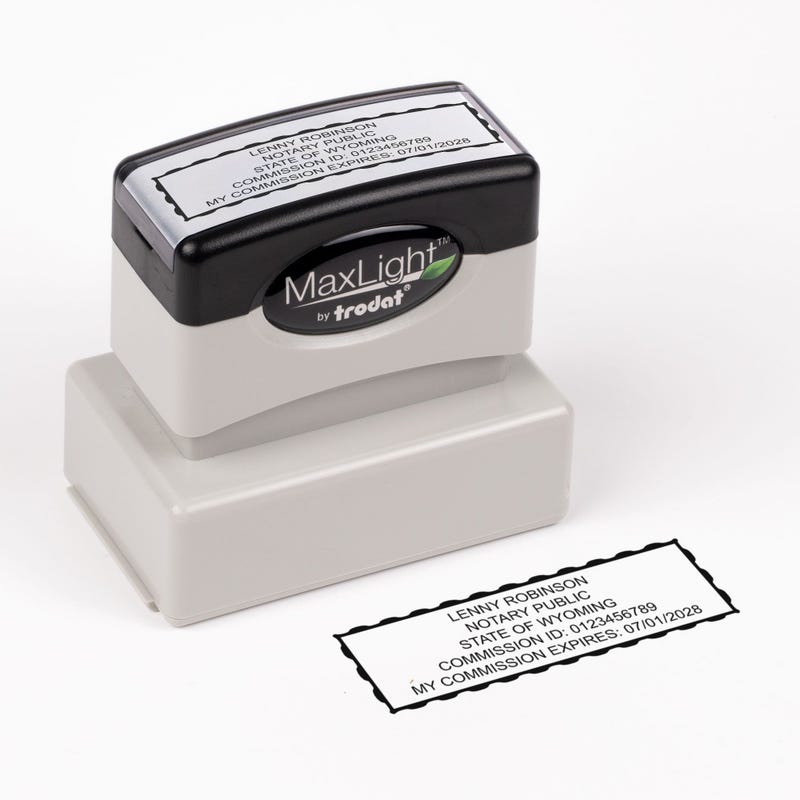 The pre-inked stamp version of the Wyoming Rectangle Notary Seal