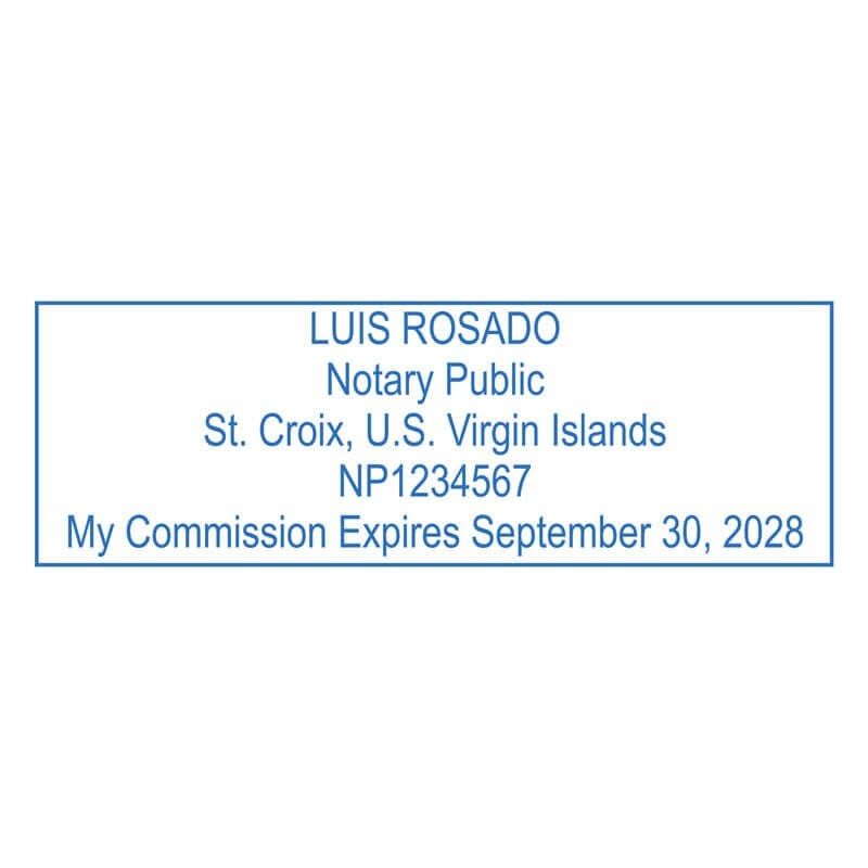 U.S. Virgin Islands Notary Pink Stamp - Rectangle Imprint Example