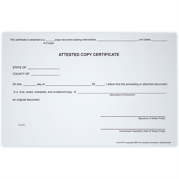 Attested Copy Notary Certificates
