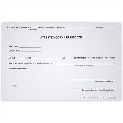 Attested Copy Notary Certificates