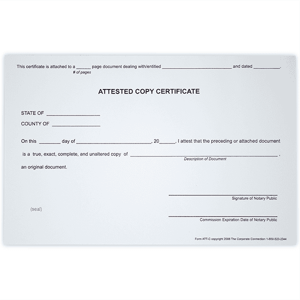 Attested Copy Notary Certificate Pad