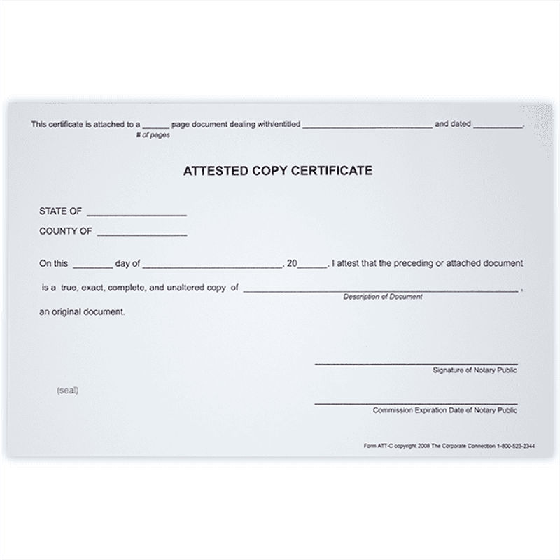 Attested Copy Notary Certificates