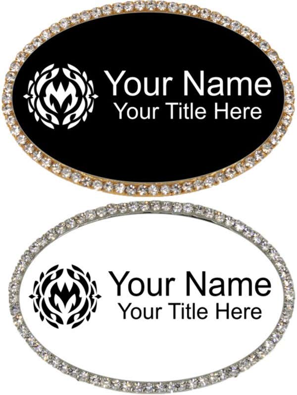 Bling Rhinestone Engraved Oval Name Badge