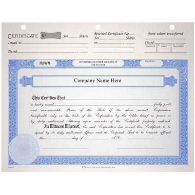 BLUTO 02 Corporate Stock Certificates  - alternate view