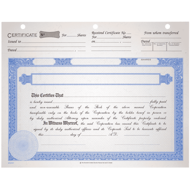 BLUTO 02 Blank Corporate Stock Certificates