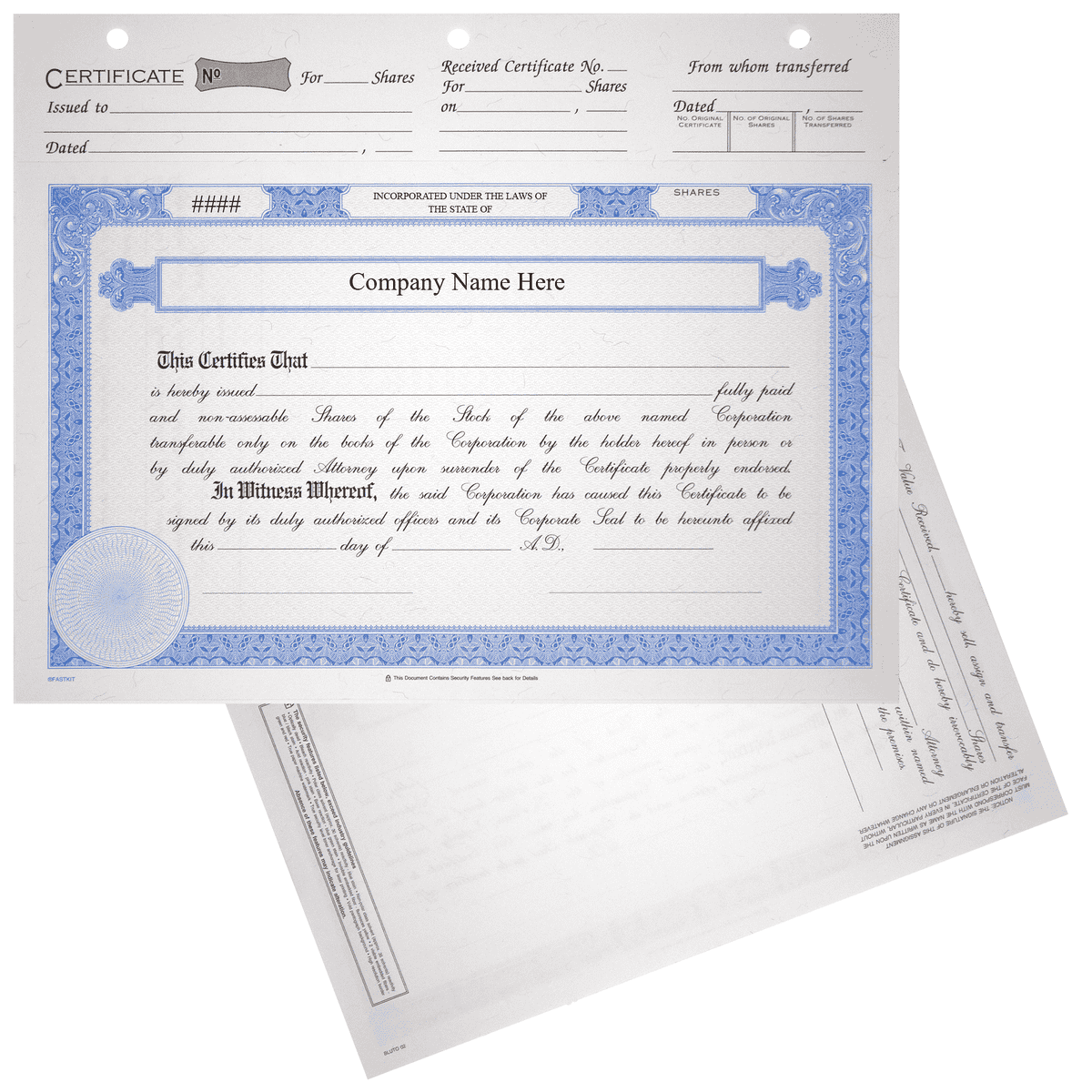 BLUTO 02 Corporate Stock Certificates