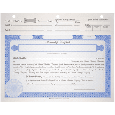 BLUTO 03 LLC Blank Membership Certificates  - alternate view
