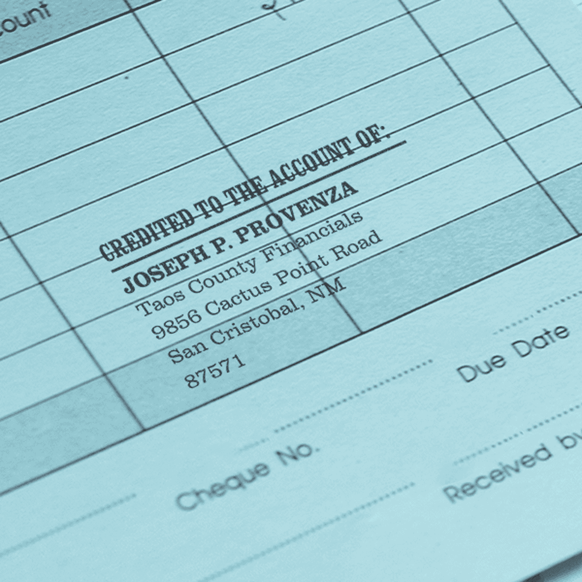 Custom Credited to the Account of Financial Stamp in Use