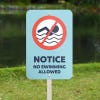 An Aluminum Sign Notice for a No Swimming Area