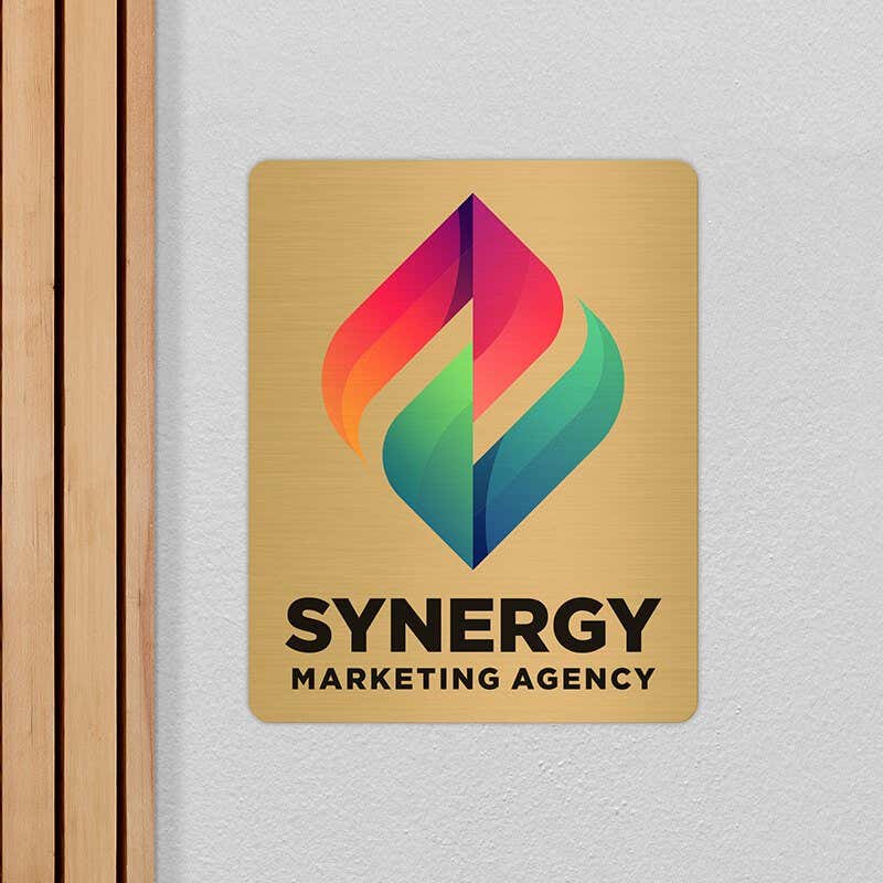10x8 printed brass sign displayed by a doorway