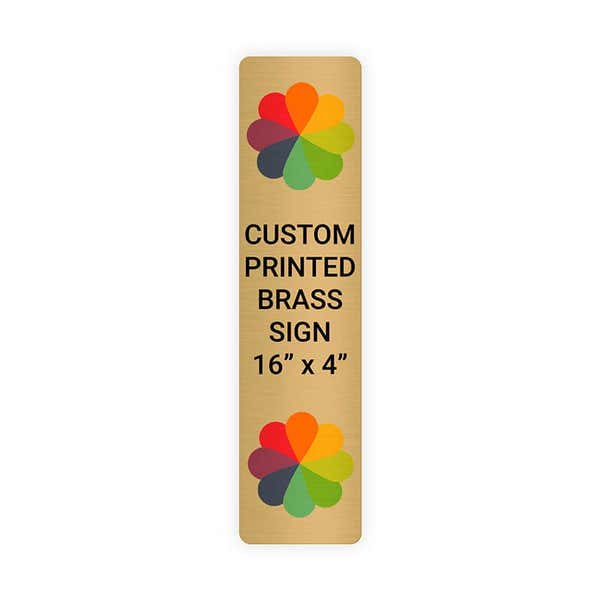 Vertical Full Color 16" x 4" Brass Signs 