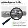 Infographic explaining the applique and braille for ADA compliance