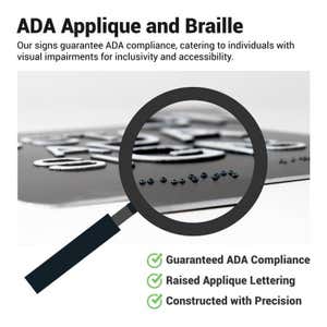 Infographic explaining the applique and braille for ADA compliance