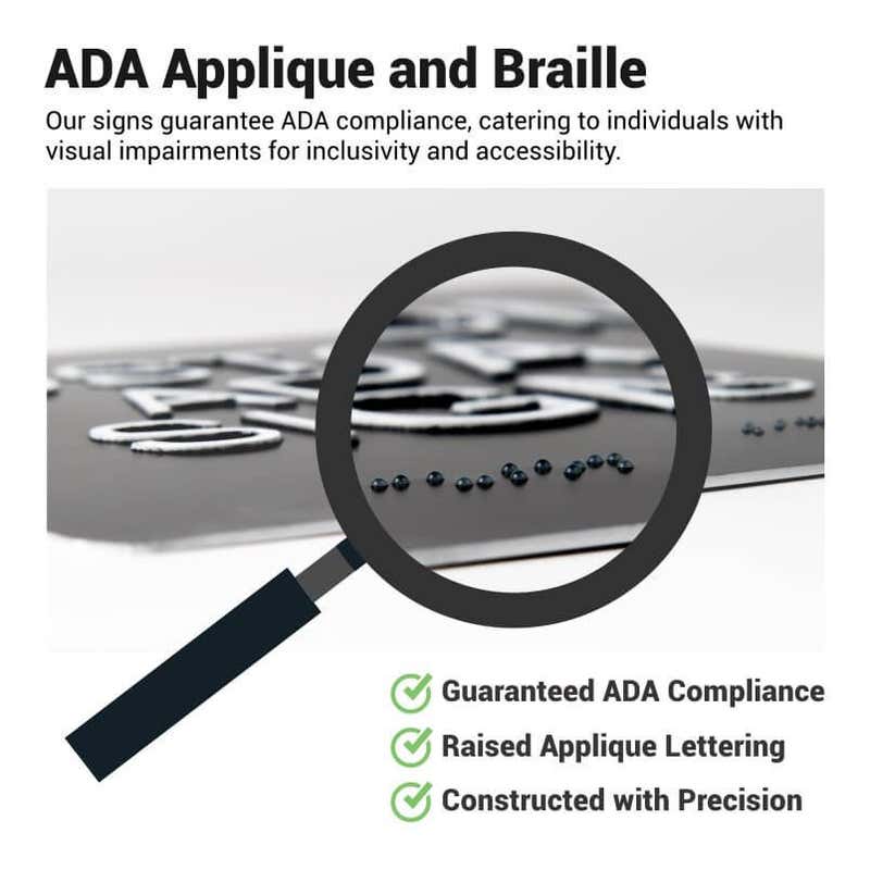 Infographic explaining the applique and braille for ADA compliance