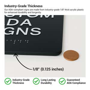 The thickness of an ADA sign compared to a penny