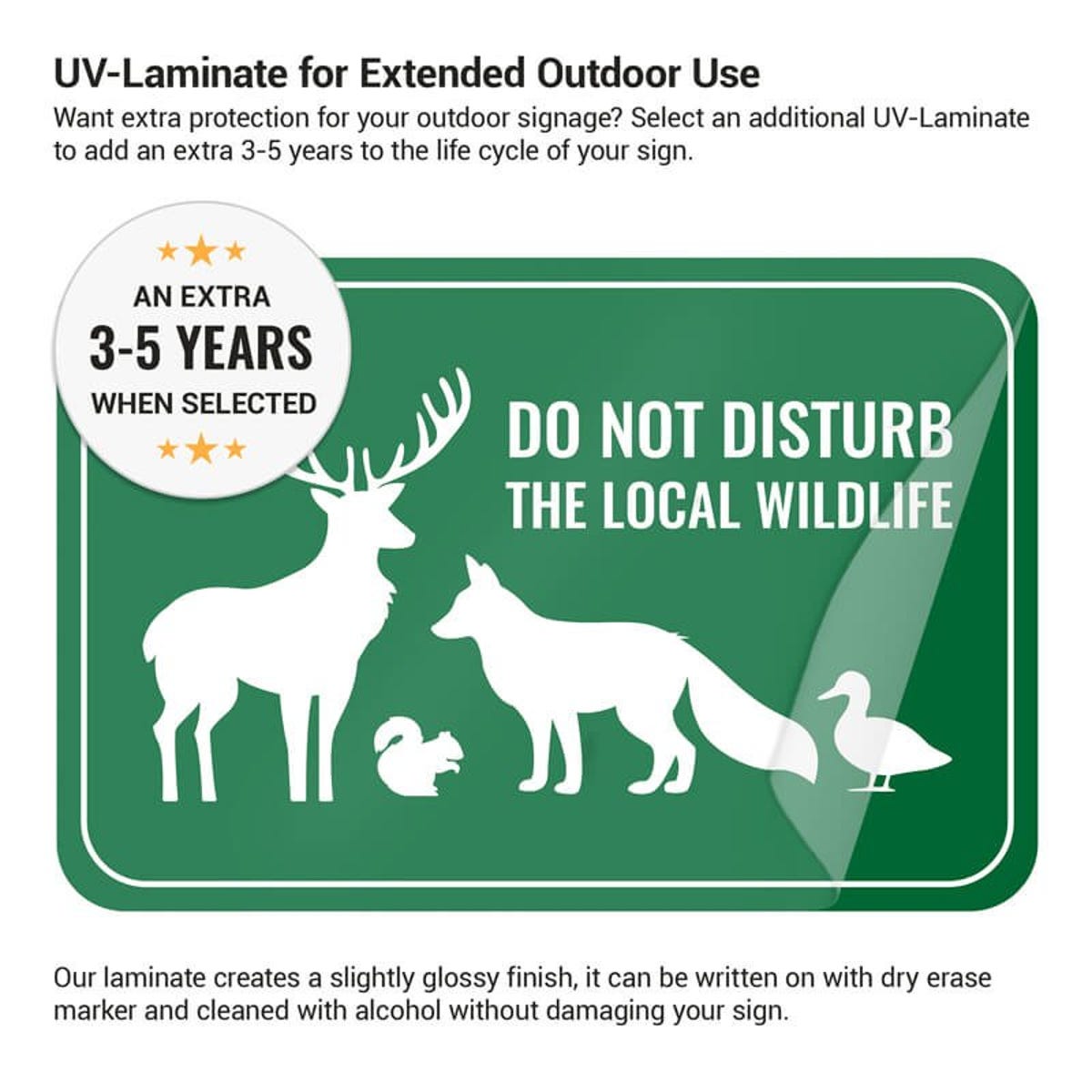 How the laminate helps keep UV-LED aluminum signs vibrant and allows you to write on them with dry erase markers