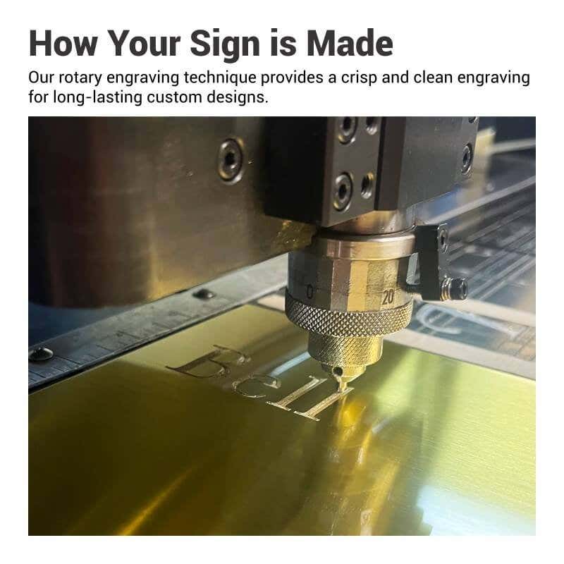 Infographic showing how brass signs are rotary engraved