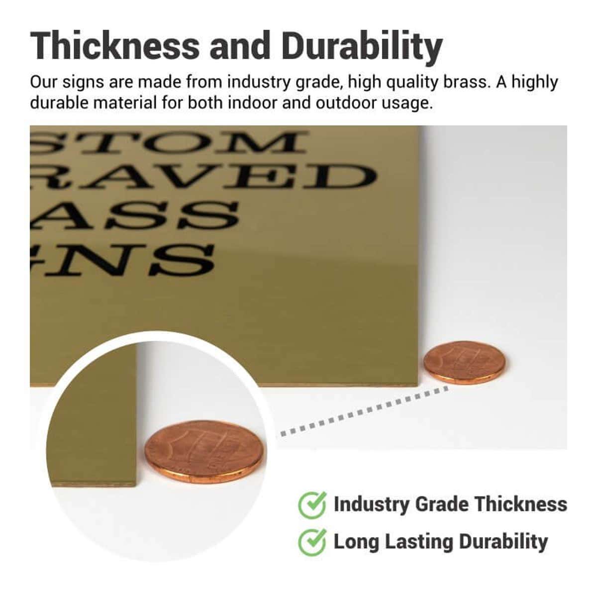 Infographic showing the thickness and durability of brass signs
