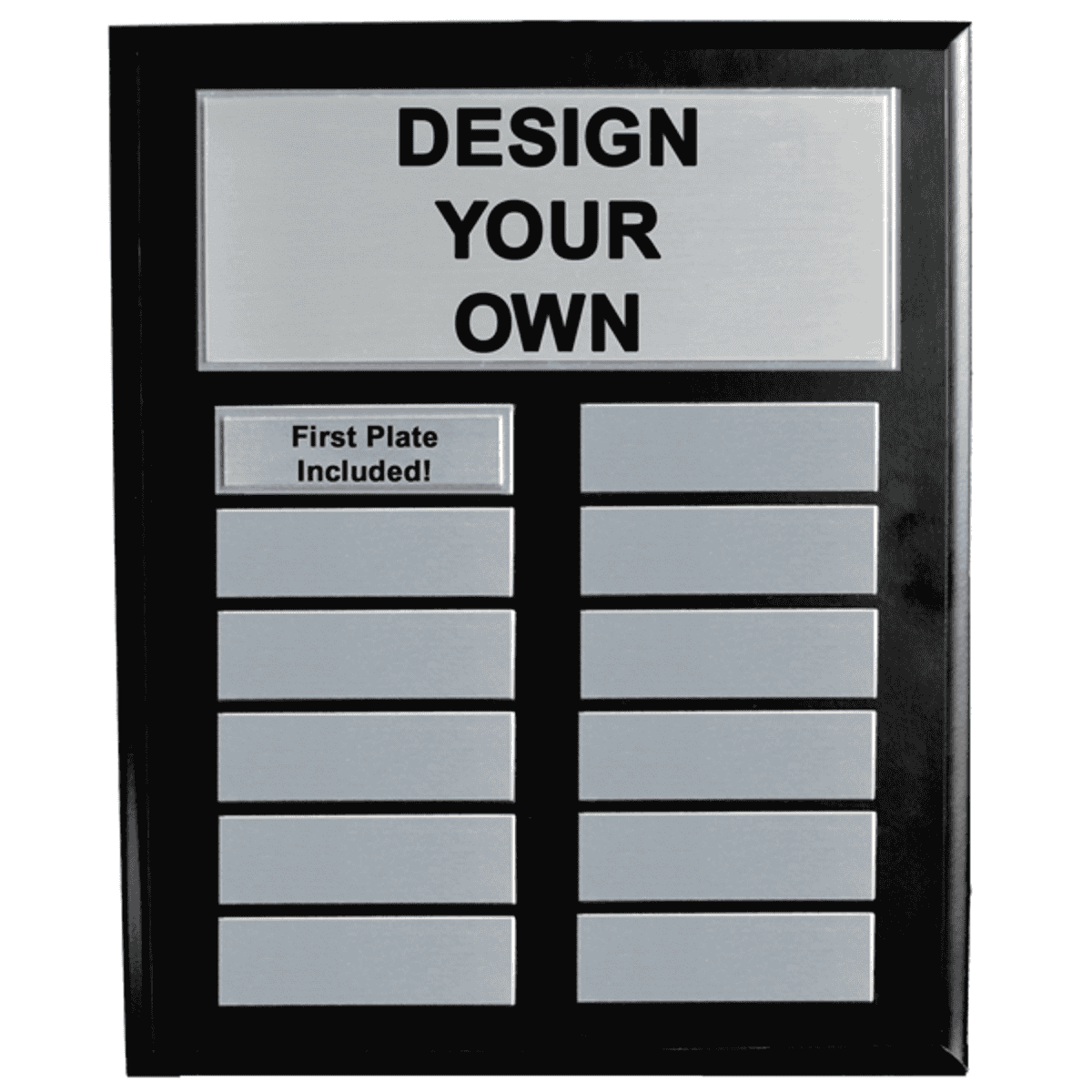 10x13 Perpetual Plaque with Black Board and 12 Silver plates. 