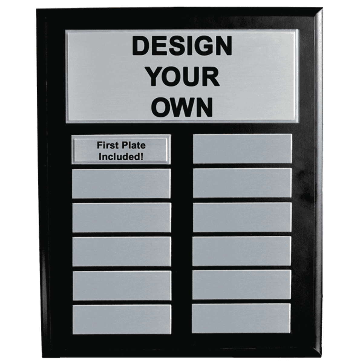 10x13 Perpetual Plaque with Black Board and 12 Silver plates. 