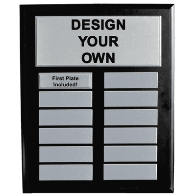 Custom 10" x 13" Perpetual Plaque with Black Board and 12 Silver plates.