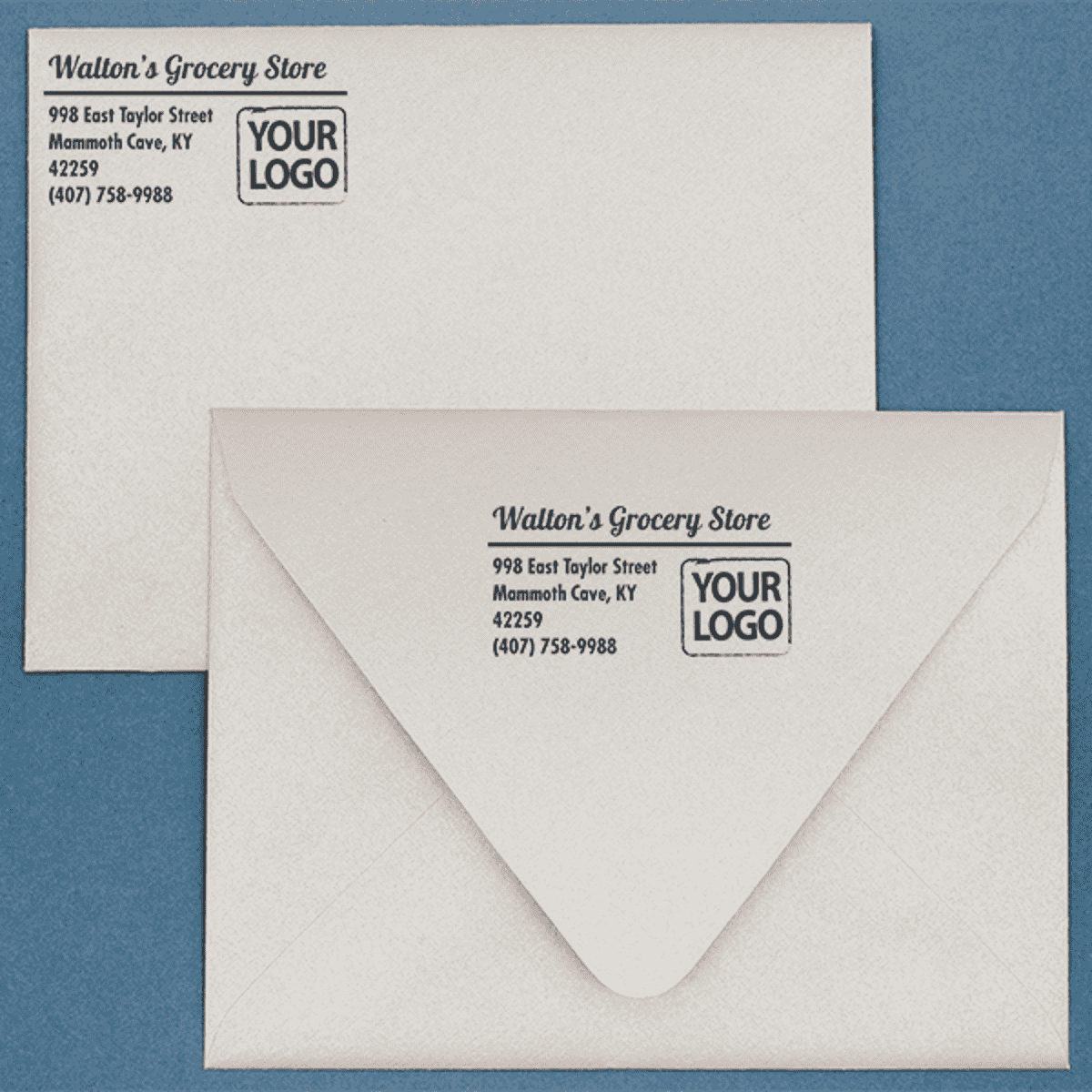 Bolded Script Address Stamp with Custom Logo Lifestyle