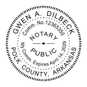Self-inking Arkansas notary stamp with round seal. 