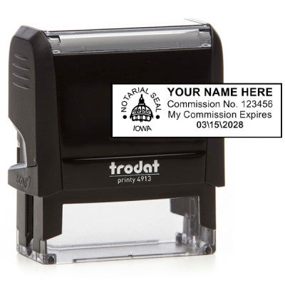 Impression on Top of Stamp Body - Iowa Notary Rectangular Body and Design