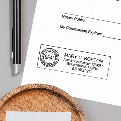 Example of the Indiana Notary Rectangular stamp impression on paper