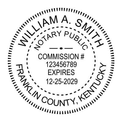 Kentucky Notary Round Seal stamp or embosser - black ink impression